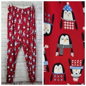 Red Penguin Pajamas Jogger Pants Winter PJs Women's Medium 8/10 Ultra Soft Knit